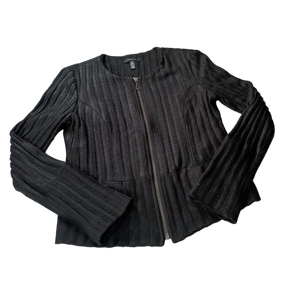 Ribbed Lady Jacket by DREW Black Size XS Zip Front Lined Classic Career USA Made